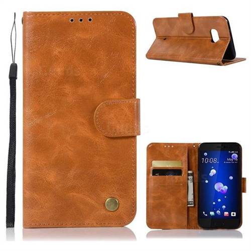 Luxury Retro Leather Wallet Case for HTC U11 - Golden