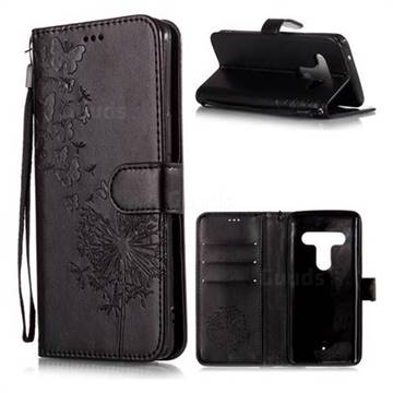 Intricate Embossing Dandelion Butterfly Leather Wallet Case for HTC U12+ - Black