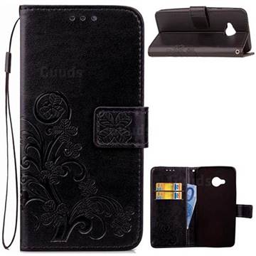 Embossing Imprint Four-Leaf Clover Leather Wallet Case for HTC U Play / HTC Alpine - Black