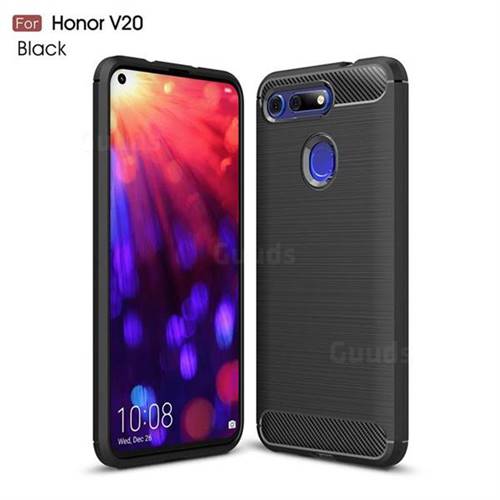 Luxury Carbon Fiber Brushed Wire Drawing Silicone TPU Back Cover for Huawei Honor View 20 / V20 - Black