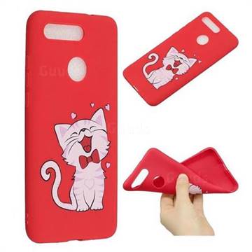 Happy Bow Cat Anti-fall Frosted Relief Soft TPU Back Cover for Huawei Honor View 20 / V20