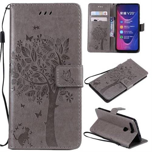 Embossing Butterfly Tree Leather Wallet Case for Huawei Honor View 20 / V20 - Grey