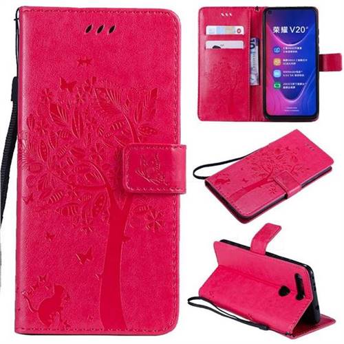 Embossing Butterfly Tree Leather Wallet Case for Huawei Honor View 20 / V20 - Rose