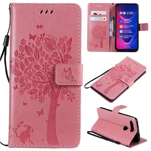 Embossing Butterfly Tree Leather Wallet Case for Huawei Honor View 20 / V20 - Pink