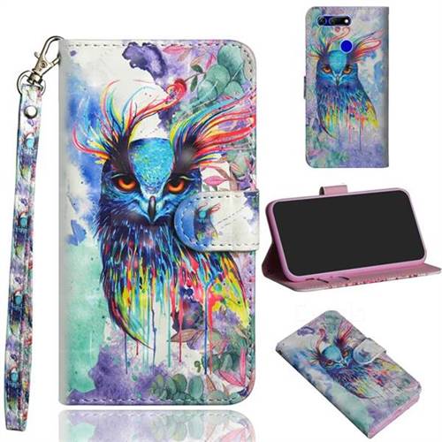 Watercolor Owl 3D Painted Leather Wallet Case for Huawei Honor View 20 / V20