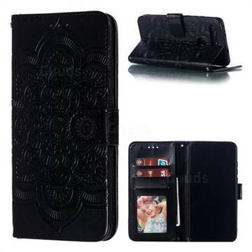Intricate Embossing Datura Solar Leather Wallet Case for Huawei Honor View 20 / V20 - Black