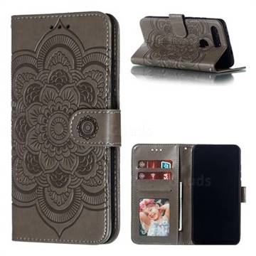 Intricate Embossing Datura Solar Leather Wallet Case for Huawei Honor View 20 / V20 - Gray