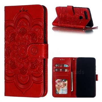 Intricate Embossing Datura Solar Leather Wallet Case for Huawei Honor View 20 / V20 - Red