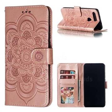 Intricate Embossing Datura Solar Leather Wallet Case for Huawei Honor View 20 / V20 - Rose Gold