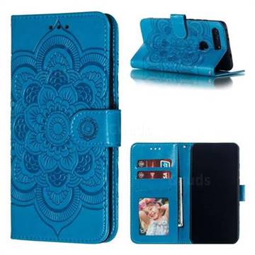 Intricate Embossing Datura Solar Leather Wallet Case for Huawei Honor View 20 / V20 - Blue