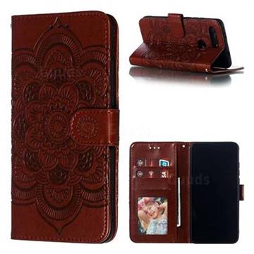 Intricate Embossing Datura Solar Leather Wallet Case for Huawei Honor View 20 / V20 - Brown