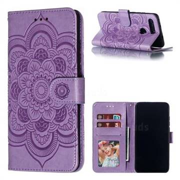 Intricate Embossing Datura Solar Leather Wallet Case for Huawei Honor View 20 / V20 - Purple