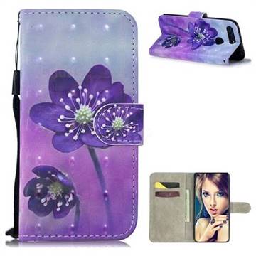 Purple Flower 3D Painted Leather Wallet Phone Case for Huawei Honor View 20 / V20