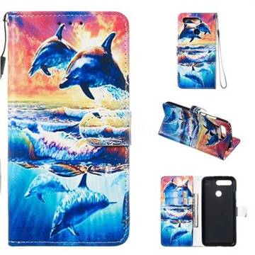 Couple Dolphin Smooth Leather Phone Wallet Case for Huawei Honor View 20 / V20