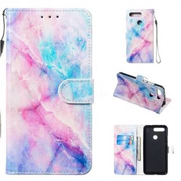 Blue Pink Marble Smooth Leather Phone Wallet Case for Huawei Honor View 20 / V20