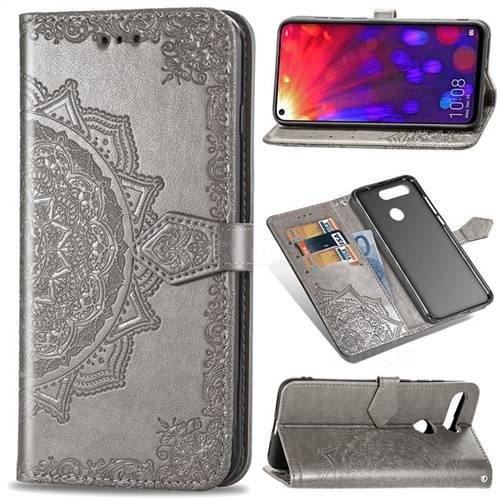 Embossing Imprint Mandala Flower Leather Wallet Case for Huawei Honor View 20 / V20 - Gray