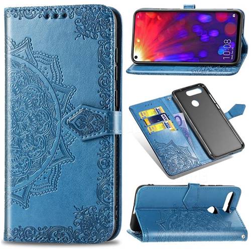 Embossing Imprint Mandala Flower Leather Wallet Case for Huawei Honor View 20 / V20 - Blue