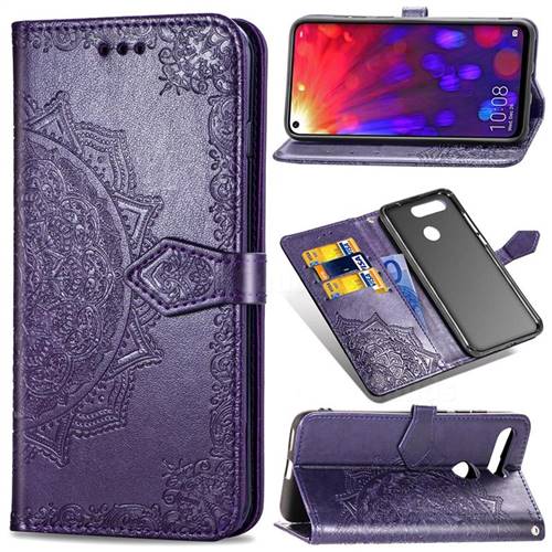 Embossing Imprint Mandala Flower Leather Wallet Case for Huawei Honor View 20 / V20 - Purple