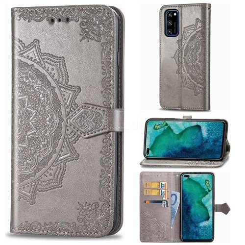 Embossing Imprint Mandala Flower Leather Wallet Case for Huawei Honor View 30 / V30 - Gray