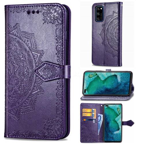 Embossing Imprint Mandala Flower Leather Wallet Case for Huawei Honor View 30 / V30 - Purple