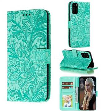 Intricate Embossing Lace Jasmine Flower Leather Wallet Case for Huawei Honor View 30 / V30 - Green