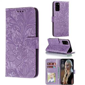Intricate Embossing Lace Jasmine Flower Leather Wallet Case for Huawei Honor View 30 / V30 - Purple
