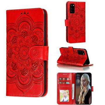Intricate Embossing Datura Solar Leather Wallet Case for Huawei Honor View 30 / V30 - Red
