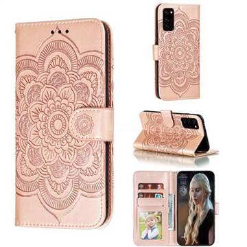 Intricate Embossing Datura Solar Leather Wallet Case for Huawei Honor View 30 / V30 - Rose Gold