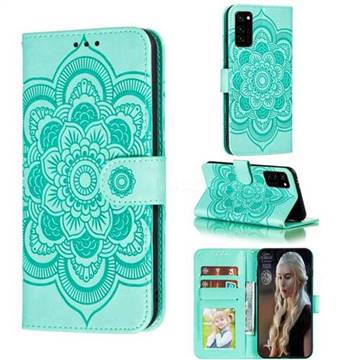 Intricate Embossing Datura Solar Leather Wallet Case for Huawei Honor View 30 / V30 - Green