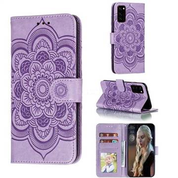 Intricate Embossing Datura Solar Leather Wallet Case for Huawei Honor View 30 / V30 - Purple