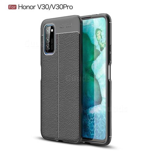 Luxury Auto Focus Litchi Texture Silicone TPU Back Cover for Huawei Honor View 30 Pro / V30 Pro - Black