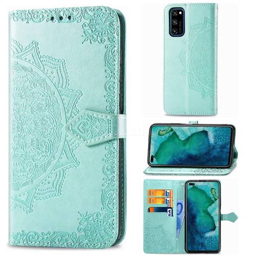 Embossing Imprint Mandala Flower Leather Wallet Case for Huawei Honor View 30 Pro / V30 Pro - Green
