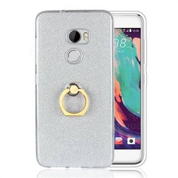 Luxury Soft TPU Glitter Back Ring Cover with 360 Rotate Finger Holder Buckle for HTC One X10 X 10 - White