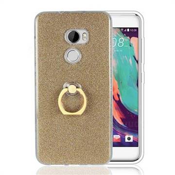 Luxury Soft TPU Glitter Back Ring Cover with 360 Rotate Finger Holder Buckle for HTC One X10 X 10 - Golden