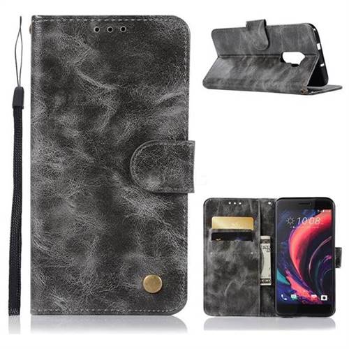 Luxury Retro Leather Wallet Case for HTC One X10 X 10 - Gray