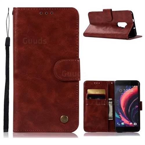 Luxury Retro Leather Wallet Case for HTC One X10 X 10 - Wine Red