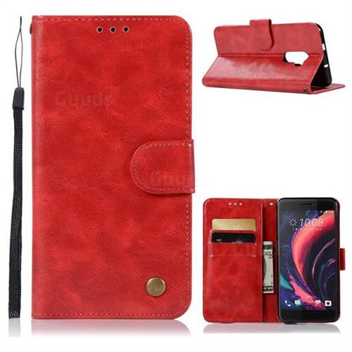 Luxury Retro Leather Wallet Case for HTC One X10 X 10 - Red