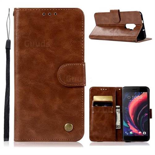 Luxury Retro Leather Wallet Case for HTC One X10 X 10 - Brown