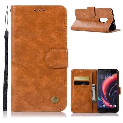 Luxury Retro Leather Wallet Case for HTC One X10 X 10 - Golden