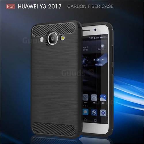 Luxury Carbon Fiber Brushed Wire Drawing Silicone TPU Back Cover for Huawei Y3 (2017) (Black)