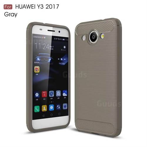 Luxury Carbon Fiber Brushed Wire Drawing Silicone TPU Back Cover for Huawei Y3 (2017) (Gray)