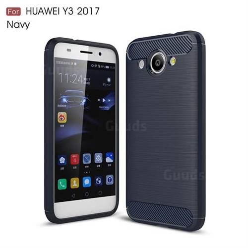 Luxury Carbon Fiber Brushed Wire Drawing Silicone TPU Back Cover for Huawei Y3 (2017) (Navy)