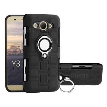 Ice Cube Shockproof PC + Silicon Invisible Ring Holder Phone Case for Huawei Y3 (2017) - Black