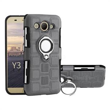 Ice Cube Shockproof PC + Silicon Invisible Ring Holder Phone Case for Huawei Y3 (2017) - Gray