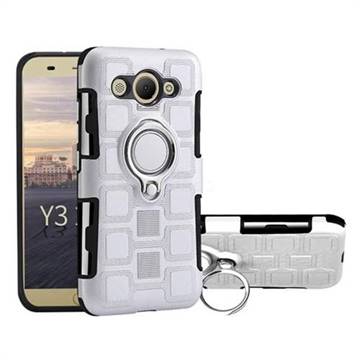 Ice Cube Shockproof PC + Silicon Invisible Ring Holder Phone Case for Huawei Y3 (2017) - Silver