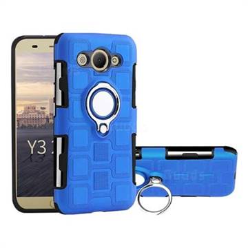 Ice Cube Shockproof PC + Silicon Invisible Ring Holder Phone Case for Huawei Y3 (2017) - Dark Blue