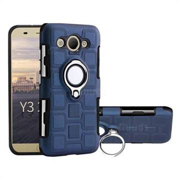 Ice Cube Shockproof PC + Silicon Invisible Ring Holder Phone Case for Huawei Y3 (2017) - Royal Blue