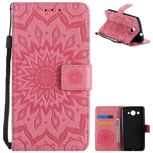 Embossing Sunflower Leather Wallet Case for Huawei Y3 (2017) - Pink
