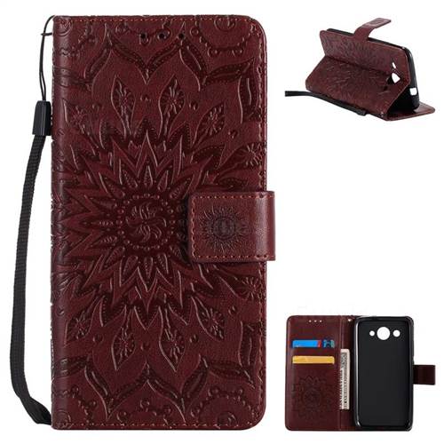 Embossing Sunflower Leather Wallet Case for Huawei Y3 (2017) - Brown