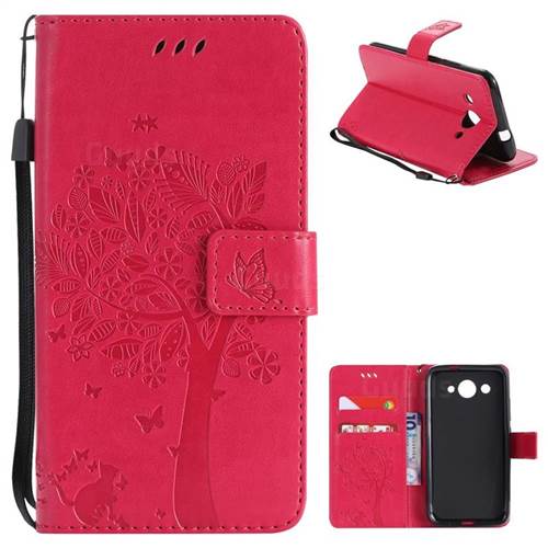 Embossing Butterfly Tree Leather Wallet Case for Huawei Y3 (2017) - Rose